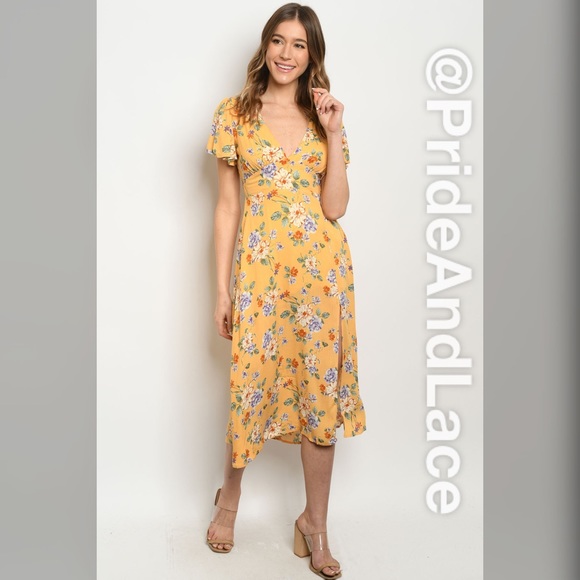 LAST 1️⃣ 🌻YELLOW/MUSTARD FLORAL MIDI DRESS🌻 - Picture 2 of 7